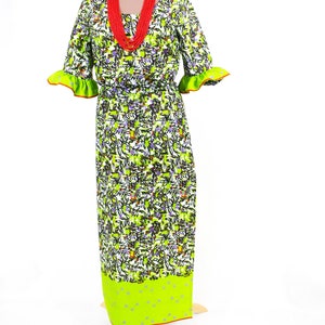 Lime Green and Black Abstract Iro and Buba,  African Wax Print Wrappa and Top, Ankara Two Piece Maxi Dress - Made to Order