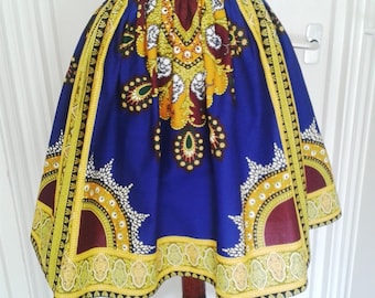 Samantha Cobalt y oro multi africano cera alta cintura Dirndl Falda - Hecho a la medida