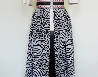 SAMPLE SALE - 40% Off - Black and White Animal Print Chiffon Skirt, Ladies' Evening Dress, Embellished Maxi Skirt - One of a kind