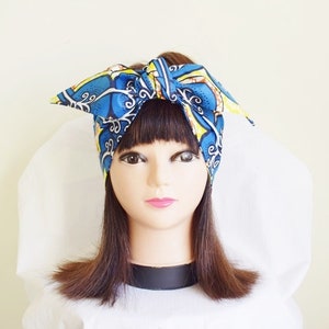 Blue and Yellow Swirl Ankara Headband, African Wax Head tie, DIY Headband, Stylish Hair Accessory