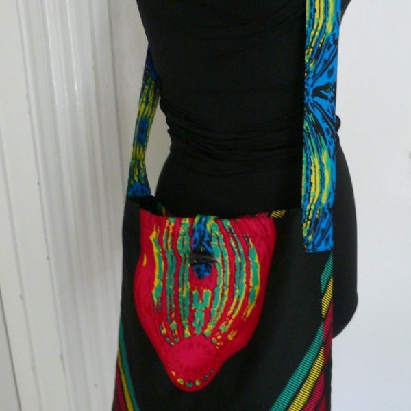 Black and Fuchsia Ankara Shoulder Bag, African Wax Crossbody Bag - Made to Order