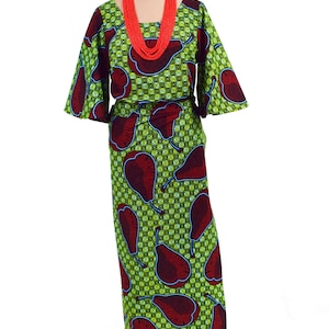 Green and Burgundy Iro and Buba,  African Wax Print Wrappa and Top, Ankara Two Piece Maxi Dress - Made to Order