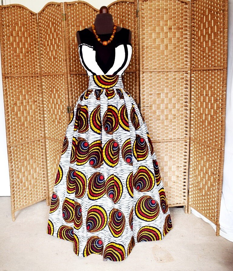 Image of Alison White Multi Circle African Wax Maxi Skirt, Long Ankara Full Length Skirt, Women's Skirt – Made To Order