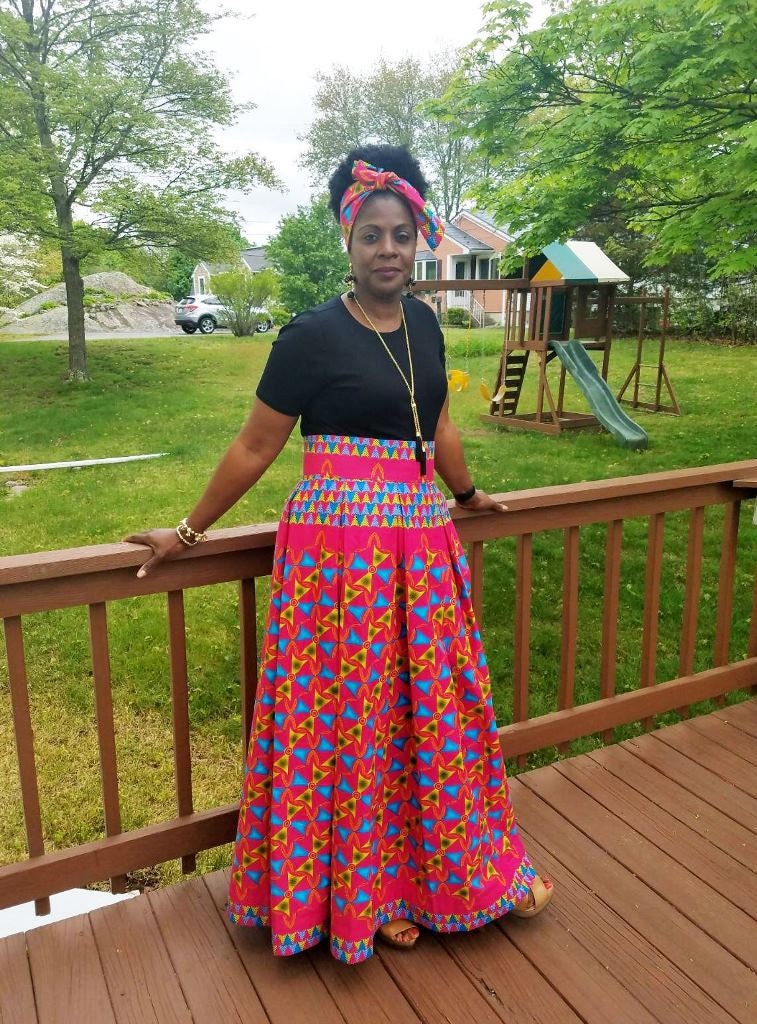 Image of Athena Fucshia Print African Wax Maxi Skirt, Long Ankara Pleated Skirt – Made To Order