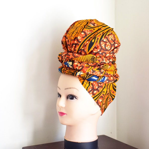 Orange Ostrich Eye Print Bongo Natty African Wax head wrap, diY head tie, Stylish Ankara écharpe, Fabric hair accessoire - Made to Order