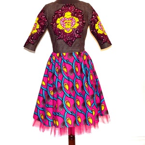 Brown and Fuchsia Cameo Ankara Dress, Short Cotton Dress, Ladies' Cotton Dress, African Wax Dress - Made to Order