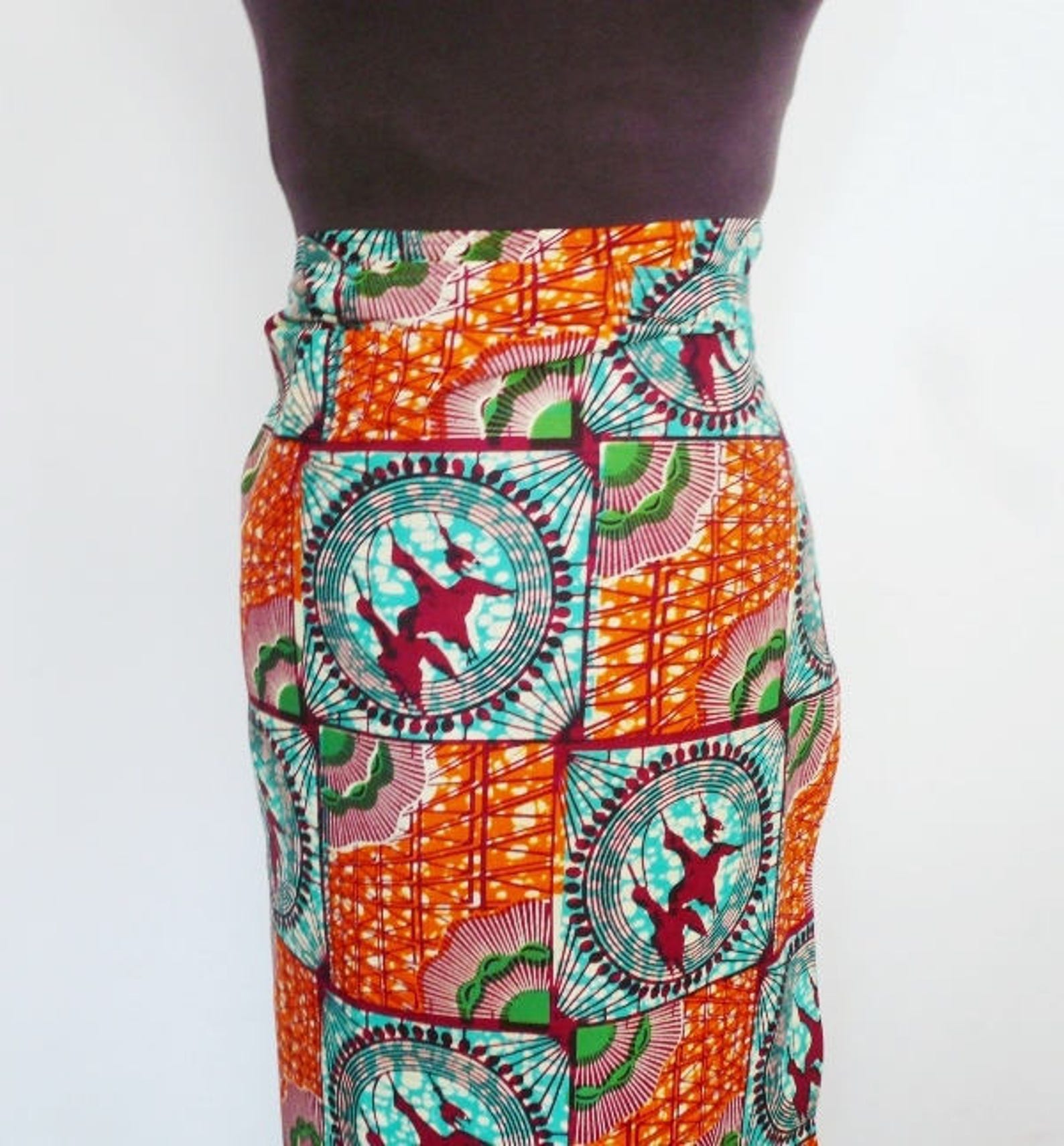 Orange and Aqua Ankara Lapa Ankara Wrap Skirt African Wax Etsy UK