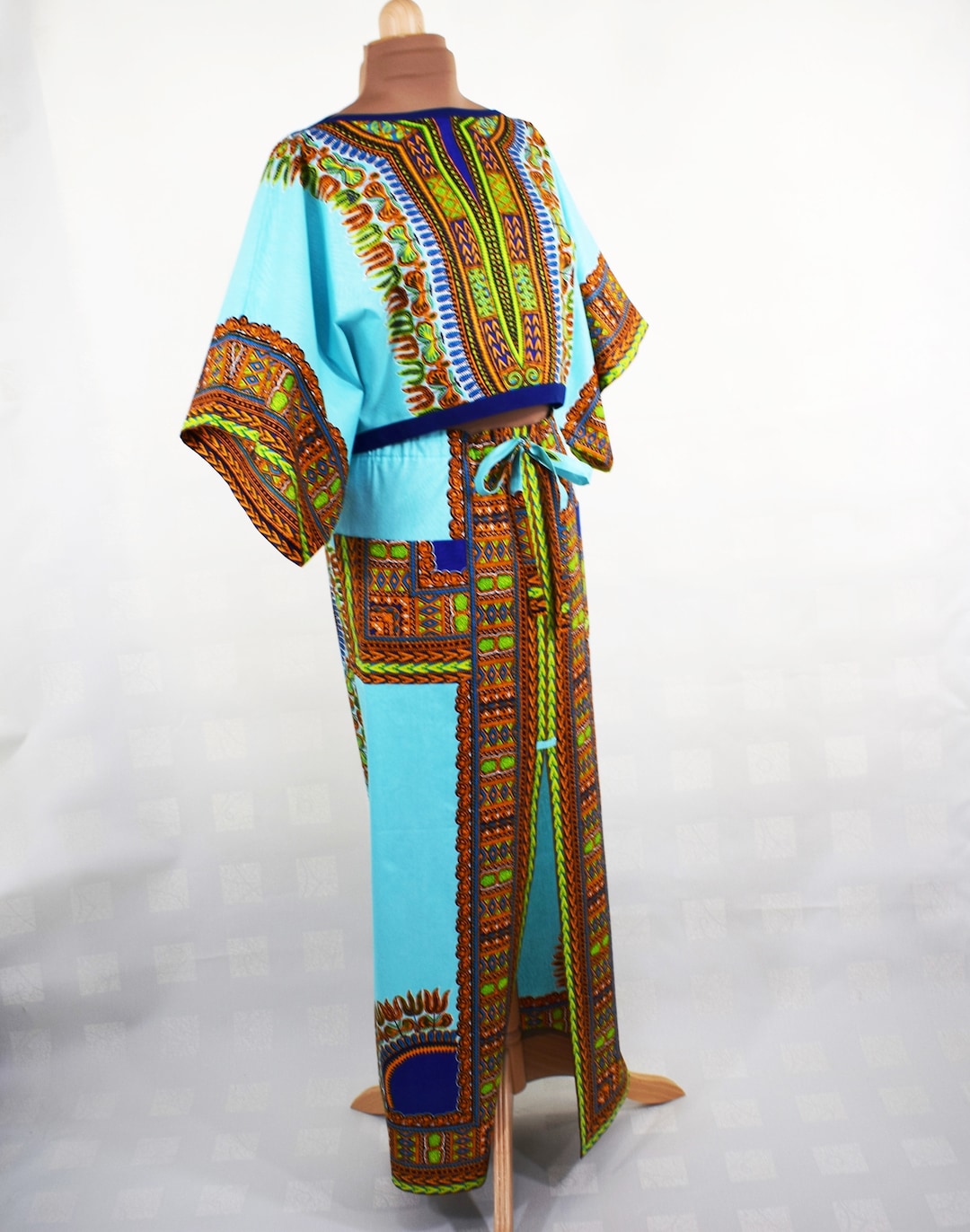 Dashiki Printed Cotton Wax Elastic Waist Flared Skirt