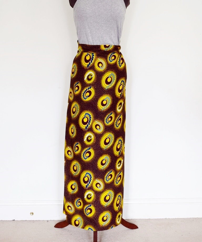 Image of Brown & Yellow Galaxy Print Ankara Lapa, Wrap Skirt, African Wax Maxi Skirt - Made To Order