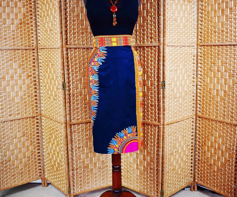 Ready to ship. Dashiki Pencil Skirt Black Angelina Ankara Pencil Skirt African Wax Short Skirt \u2013 One of a kind