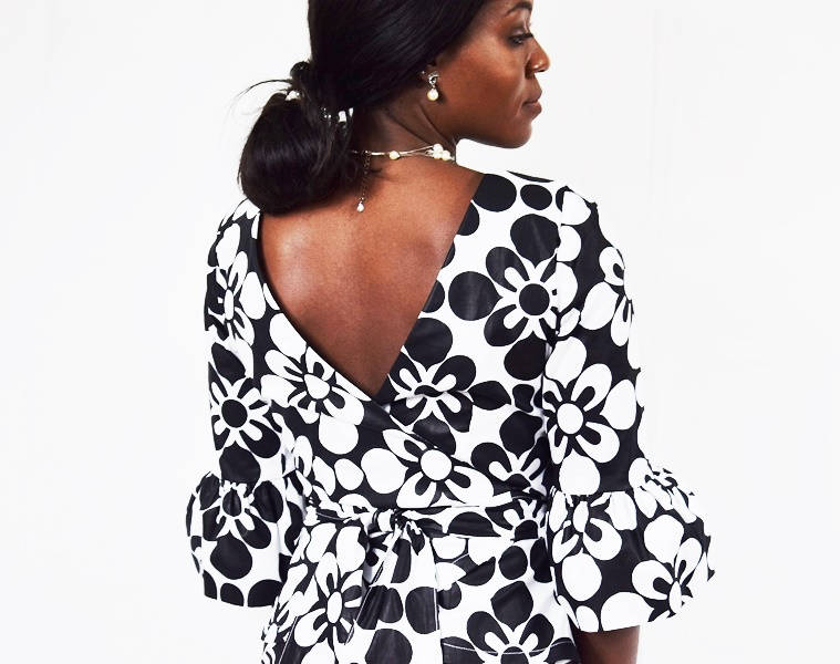 Image of Black & White Floral Print Wrap Top Pencil Skirt, Ankara Dress, African Wax Short Skirt Blouse – Made To Order