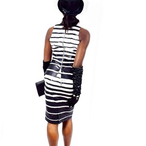 Black and White Striped Top and Pencil Skirt, Ankara 2-Piece Dress, African Wax Short Skirt and Peplum Top image 2