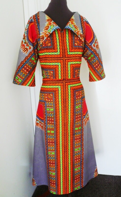 Image of Dove Gray Angelina Dashiki Two Piece Dress, Long African Ankara Skirt & Cropped Top – Size