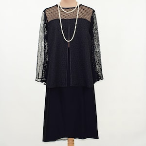 Black Evening/Party Dress - Split Front Top and Triple Crepe Pencil Skirt with Fishnet Details - One of a Kind - Size 20