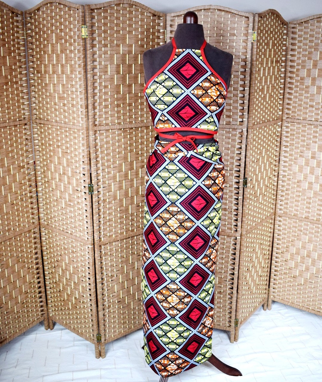 Red Diamond Ankara Wrappa and Halter Top, African Wax Lapa/wrappa ...
