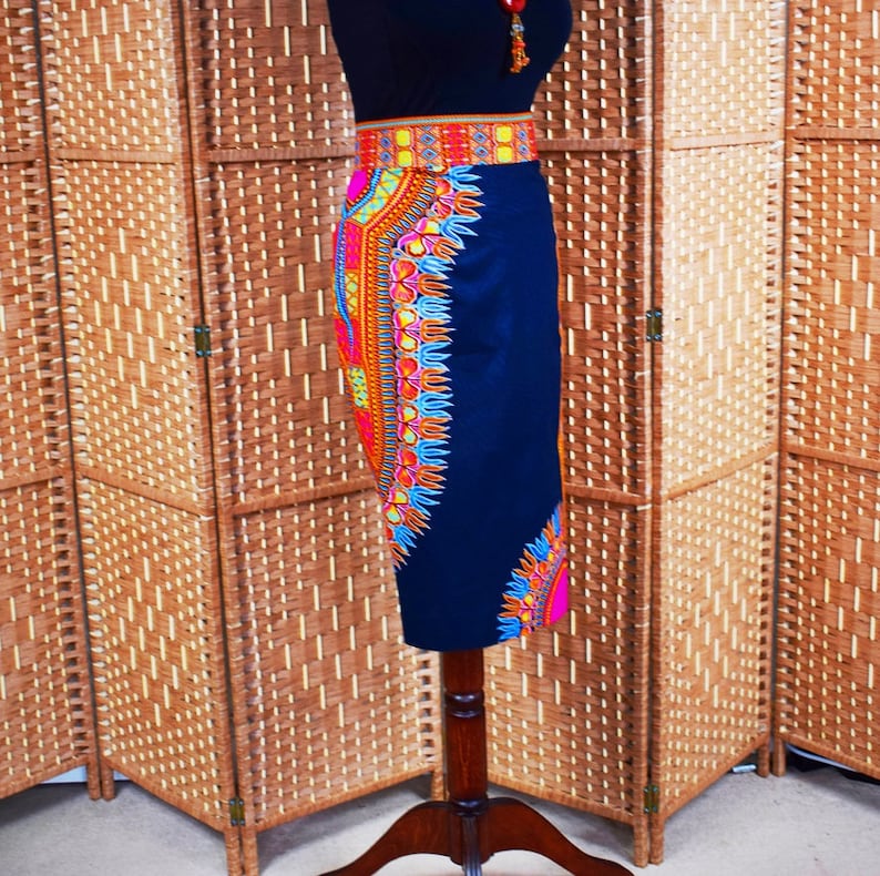 Ready to ship. Dashiki Pencil Skirt Black Angelina Ankara Pencil Skirt African Wax Short Skirt \u2013 One of a kind