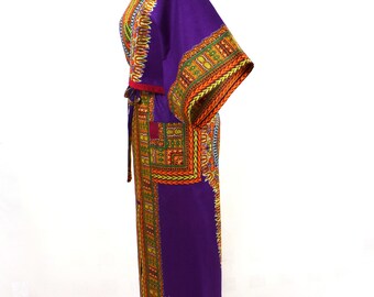 Purple Dashiki African Wax Maxi Skirt and Cropped Butterfly Top, Dashiki Print Drawstring Skirt, Short Dashiki Top - One of a kind