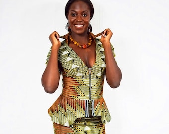 Schona Tribal Print African Wax Suit, Ladies' Suit. African Dress, Pencil skirt suit - Made to Order