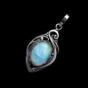 Drahtgewickelter Silberanhänger mit Mondstein, Elfenkette, Jugendstilschmuck, Fantasy, Elfen, Mittelalter, Cosplay-Halskette, Brautanhänger