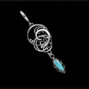 Wire wrapped silver pendant with teal blue Labradorite, labradorite necklace Swirl Fairy Elven fantasy jewelry Medieval Victorian necklace