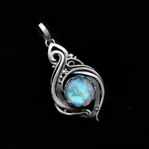 Moonstone wire wrapped silver pendant Rainbow Moonstone,Elf moonstone pendant, Moonstone necklace Vintage wire wrapped fantasy elven jewelry