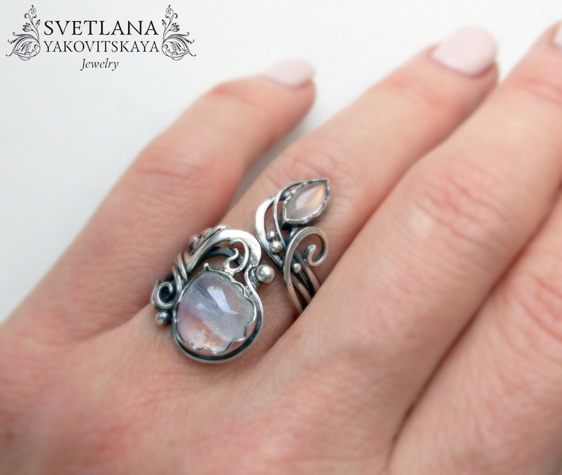 Moonstone silver ring Moonstone ring Silver ring Moonstone Jewelry Wire wrap Wire wrapped ring wire jewelry Botanical ring Adjustable ring