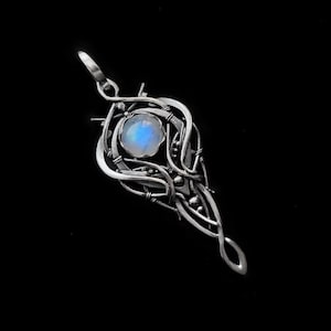Drahtumwickelter Elfen-Silberanhänger mit Mondstein, Elfen-Mondstein-Halskette, Fantasy-Elfenschmuck, Mittelalter-Halskette, Elfen-Anhänger