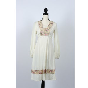 Vintage 1970s Floral Cream Tie-Back Gunne Sax Style Dress S/M