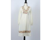 Vintage 1970s Floral Cream Tie-Back Gunne Sax Style Dress S M