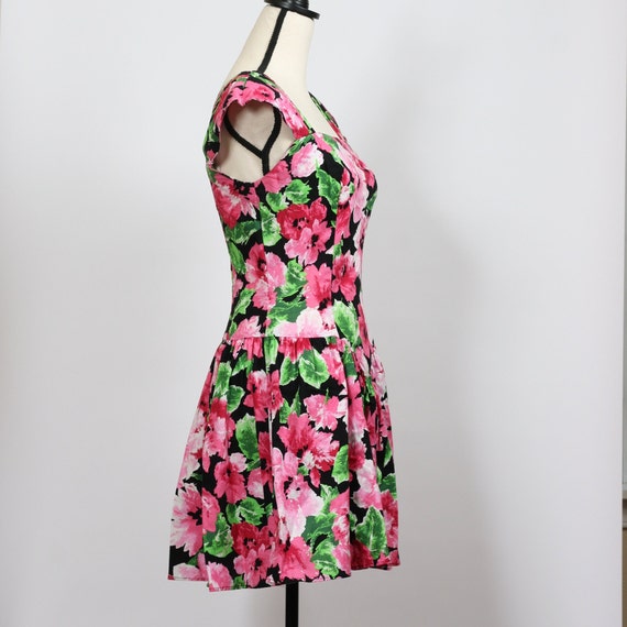 Vintage 80s Summer Floral Sun Dress Sleeveless S - image 4