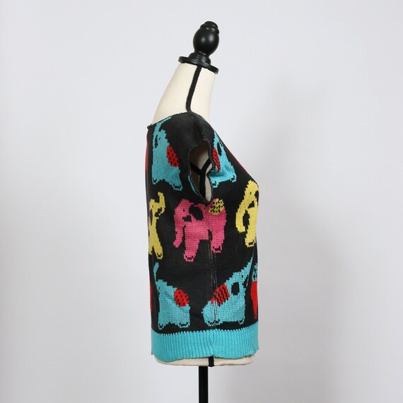 Vintage 80s Elephant Novelty Cap Sleeve Knit Top … - image 4