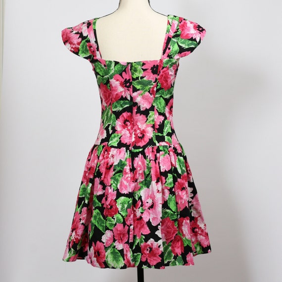 Vintage 80s Summer Floral Sun Dress Sleeveless S - image 3