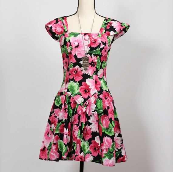 Vintage 80s Summer Floral Sun Dress Sleeveless S - image 2