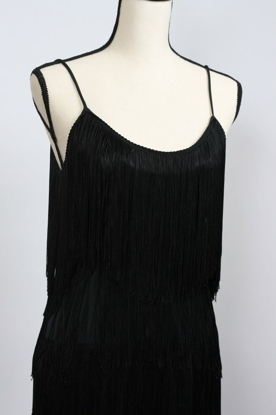 Vintage 80s Black Flapper Fringe Dress Mini XS S - image 5