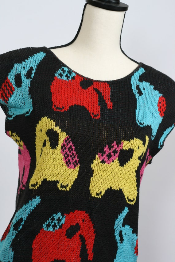 Vintage 80s Elephant Novelty Cap Sleeve Knit Top … - image 5