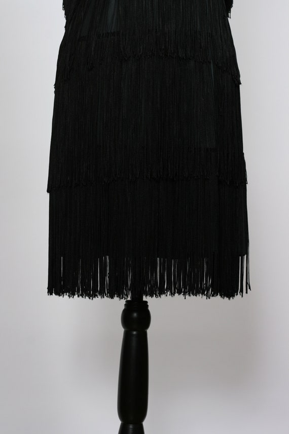 Vintage 80s Black Flapper Fringe Dress Mini XS S - image 6
