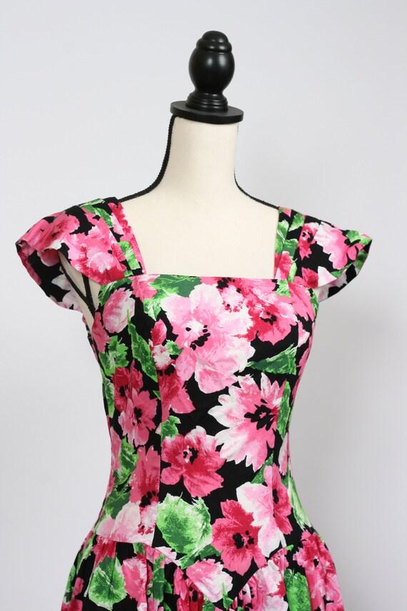 Vintage 80s Summer Floral Sun Dress Sleeveless S - image 5