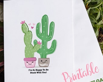 Valentine/'s Love Card Wedding Gift Potted Plant Cute Cactus Best Friend Galentines Anniversary New Home Card I/'m stuck on you