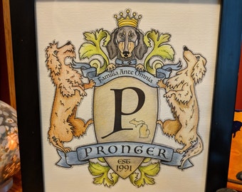 Personalized Dachshund Family Crest: Custom Monogram Heirloom Art