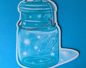 Mason Jar Full Of Stars Sticker Greeting Card: Catch a falling star and make a wish.