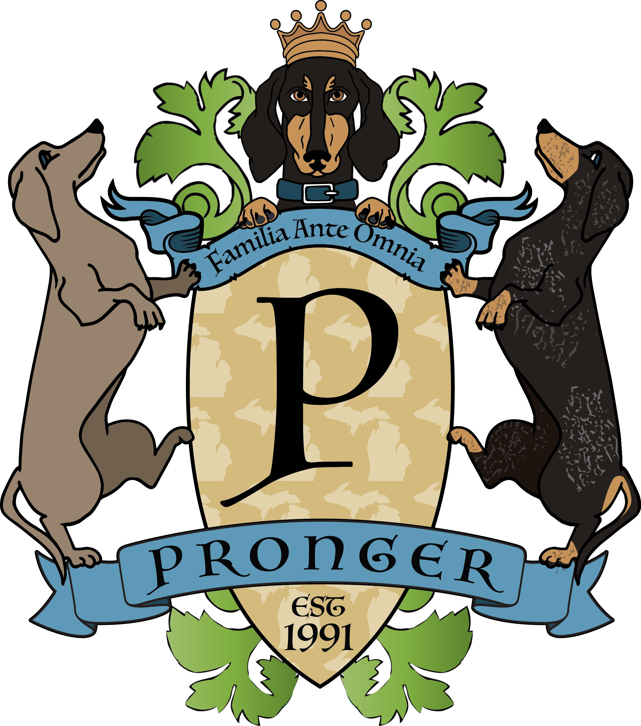 Teckel Familie Crest Digitale Print Doxie Eigenaar Handgemaakt Erfstuk