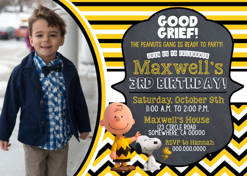 Charlie Brown Birthday Invitation Etsy