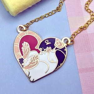 Heart Rat Necklace Rats Hard Enamel Cute Heartrat Hood Hooded Gold Black White Red Love Pet Loss Animal Jewelry Memorial Remembrance Heart Rat