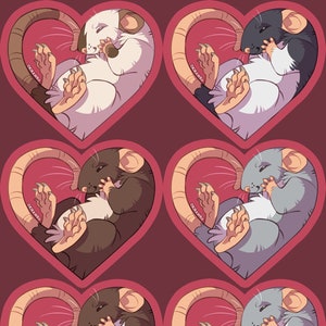 Pegatina de ratas del corazón // 2.5 pulgadas vinilo roedor animales lindos mascotas amor recuerdo memorial con capucha sello punto roan colores variedad coloración