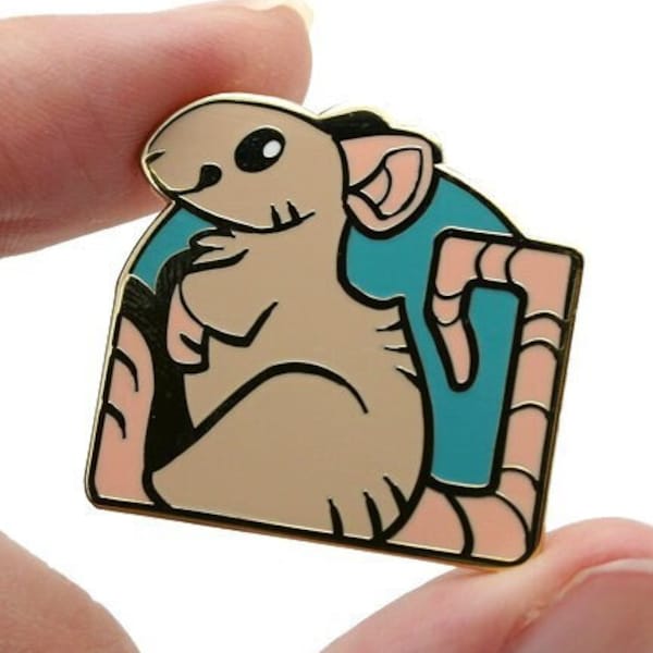 Pet Rat Pin || Pun Rats Hard Enamel Funny Cute Pets Fancy Gold Metal Lapel Accessory Jewelry Mouse Mice Rodent Animal Small Square