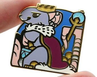 Rat King Pin || Pun Rats Hard Enamel Funny Cute Pets Crown Gold Metal Lapel Mouse Mice Rodent Packrat Royal Animal Glitter Metallic Small