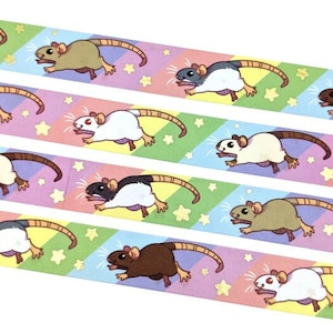 Rainbow Rats Washi Tape // Decoración artesanal Decorativa Rata Roedor Ratón Animal Orgullo LGBT Mascota Linda Lámina de Oro Estrellas Regalo Scrapbooking Rollo
