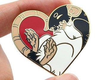 Heart Rat Pin || Rats Hard Enamel Cute Heartrat Hood Hooded Gold Black White Love Pet Loss Memorial Remembrance Gift Mouse Rodent Animal