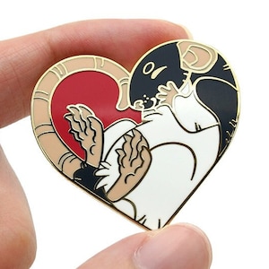 Heart Rat Pin || Rats Hard Enamel Cute Heartrat Hood Hooded Gold Black White Love Pet Loss Memorial Remembrance Gift Mouse Rodent Animal