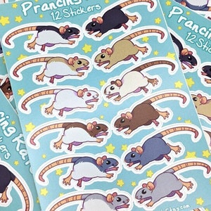 Feuille d'autocollants rats cabrés || Ensemble de 12 autocollants en vinyle adhésif Rat, souris, souris, ensemble décoratif fixe pour animaux de compagnie, couleurs pour rongeurs